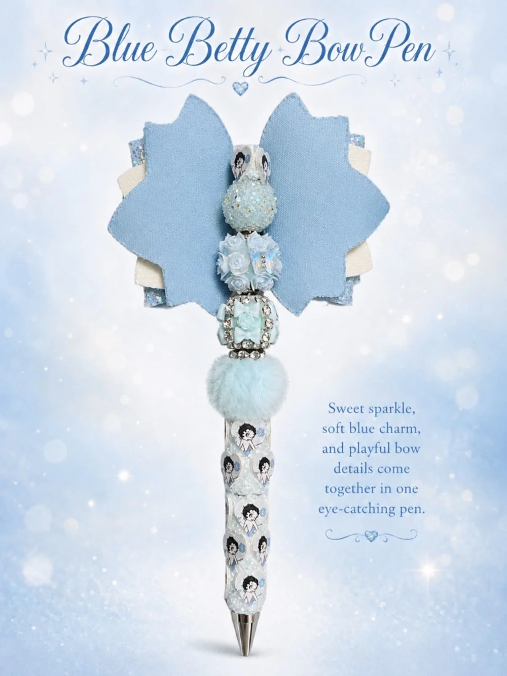 Blue Bow Sparkle Pen